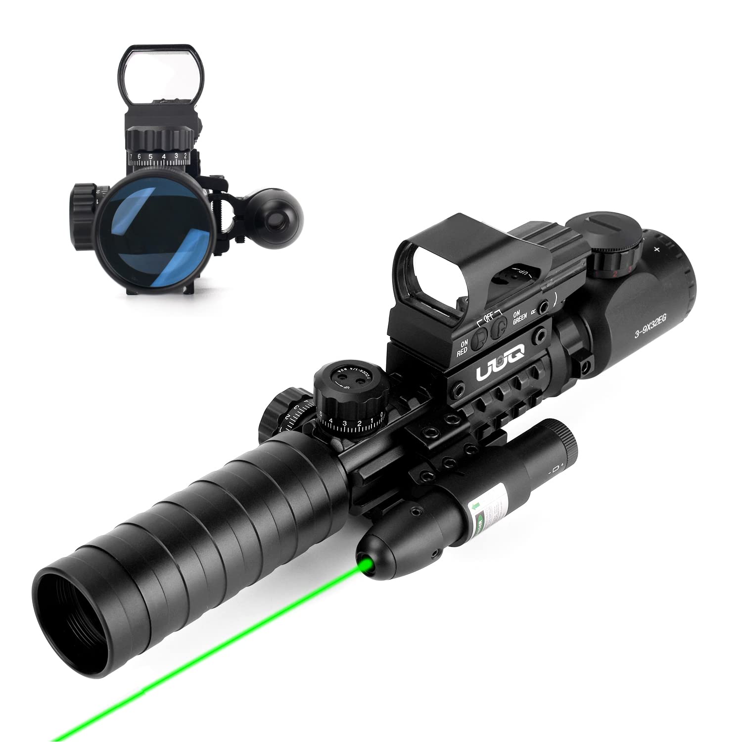 UUQ 3-9X32EG Tactical Rifle Scope Illuminated Red & Green Range